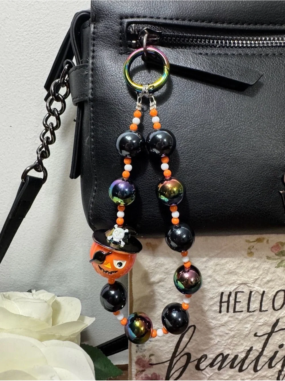 Halloween Pumpkin Pirate Charm Rainbow Chrome Phone/Key/Bag Chain #P547